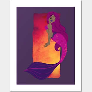 Mermaid Splash in Pink and Orange Posters and Art